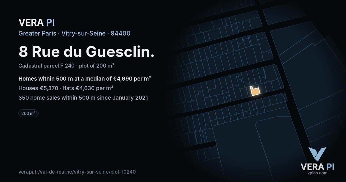 8 Rue du Guesclin, Vitry-sur-Seine at night – the plot lit, the parcels around coloured by the prices near them