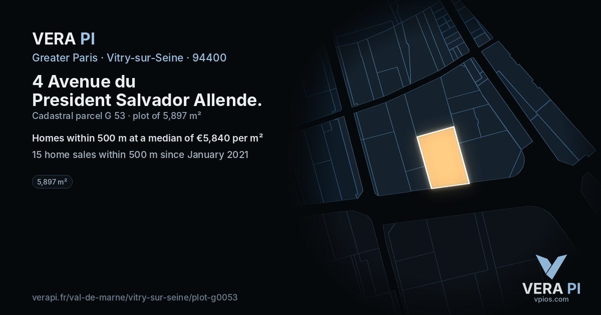4 Avenue du President Salvador Allende, Vitry-sur-Seine at night – the plot lit, the parcels around coloured by the prices near them