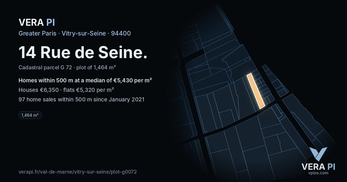 14 Rue de Seine, Vitry-sur-Seine at night – the plot lit, the parcels around coloured by the prices near them