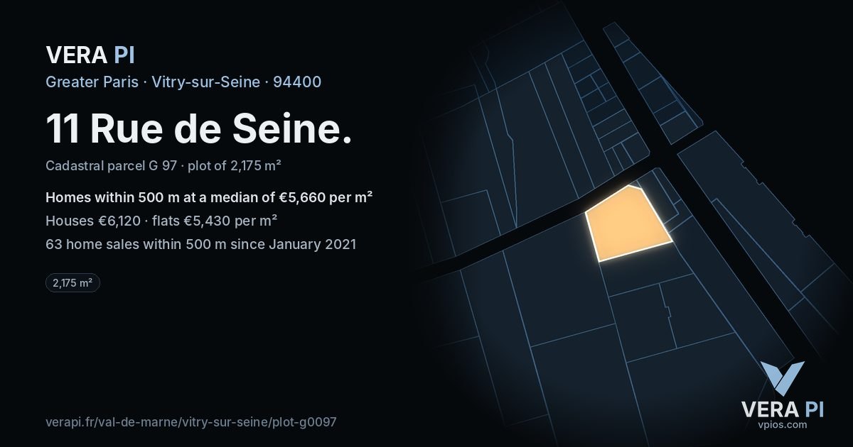 11 Rue de Seine, Vitry-sur-Seine at night – the plot lit, the parcels around coloured by the prices near them