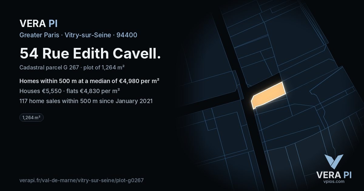 54 Rue Edith Cavell, Vitry-sur-Seine at night – the plot lit, the parcels around coloured by the prices near them