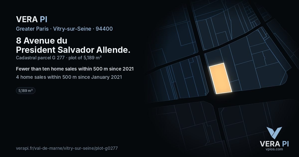 8 Avenue du President Salvador Allende, Vitry-sur-Seine at night – the plot lit, the parcels around coloured by the prices near them