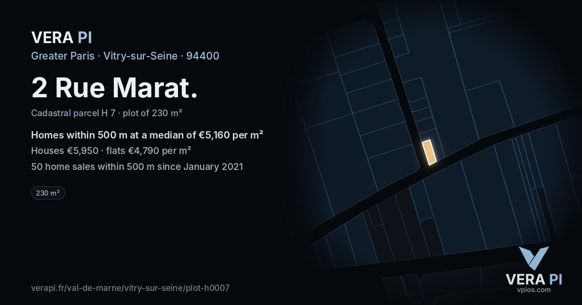 2 Rue Marat, Vitry-sur-Seine at night – the plot lit, the parcels around coloured by the prices near them