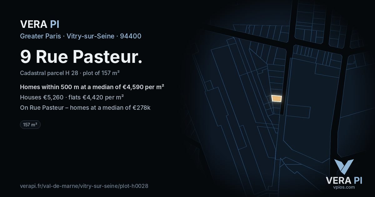 9 Rue Pasteur, Vitry-sur-Seine at night – the plot lit, the parcels around coloured by the prices near them