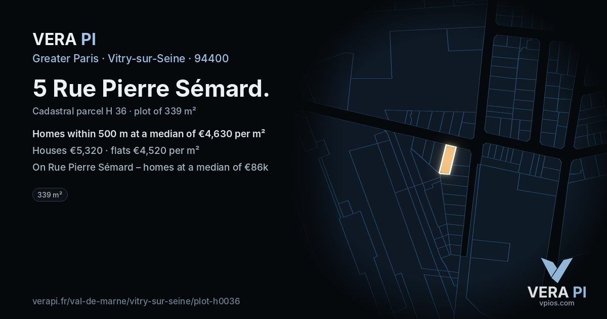 5 Rue Pierre Sémard, Vitry-sur-Seine at night – the plot lit, the parcels around coloured by the prices near them
