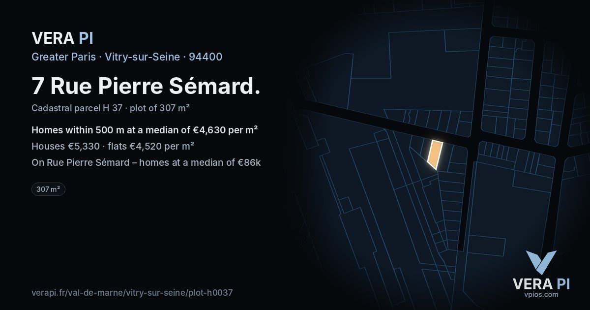 7 Rue Pierre Sémard, Vitry-sur-Seine at night – the plot lit, the parcels around coloured by the prices near them