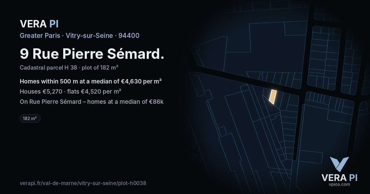 9 Rue Pierre Sémard, Vitry-sur-Seine at night – the plot lit, the parcels around coloured by the prices near them