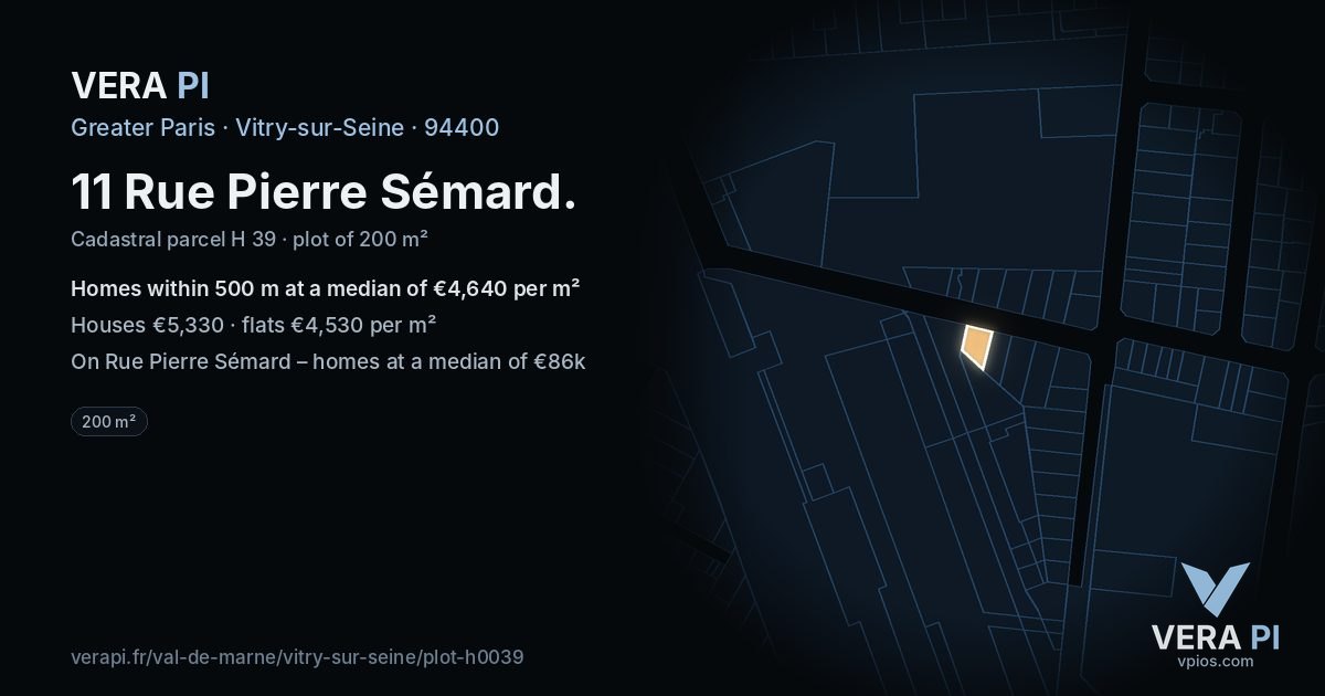 11 Rue Pierre Sémard, Vitry-sur-Seine at night – the plot lit, the parcels around coloured by the prices near them