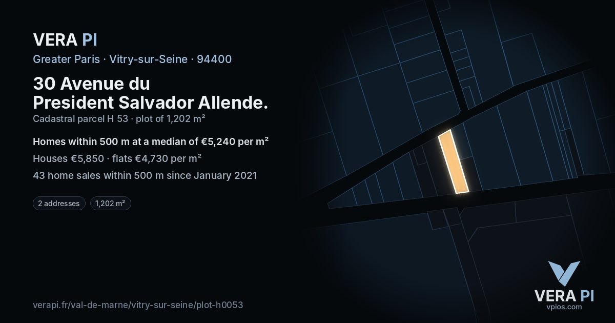 30 Avenue du President Salvador Allende, Vitry-sur-Seine at night – the plot lit, the parcels around coloured by the prices near them