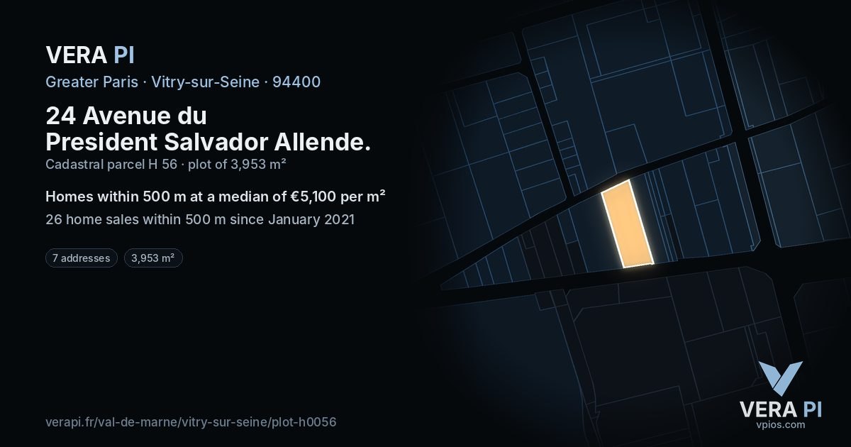 24 Avenue du President Salvador Allende, Vitry-sur-Seine at night – the plot lit, the parcels around coloured by the prices near them