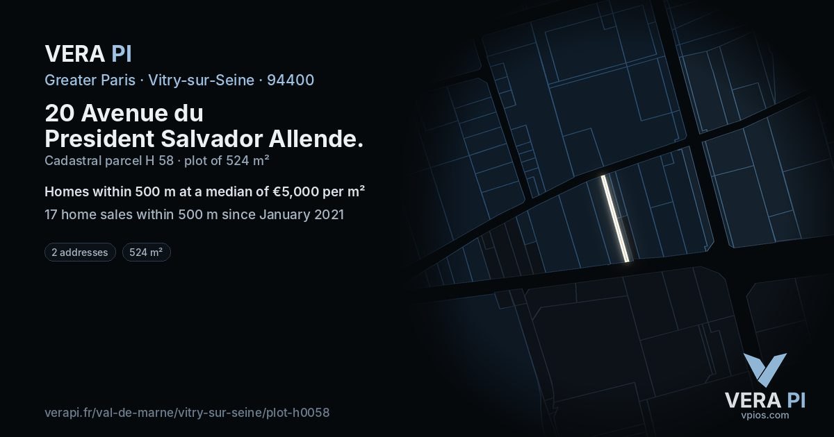 20 Avenue du President Salvador Allende, Vitry-sur-Seine at night – the plot lit, the parcels around coloured by the prices near them