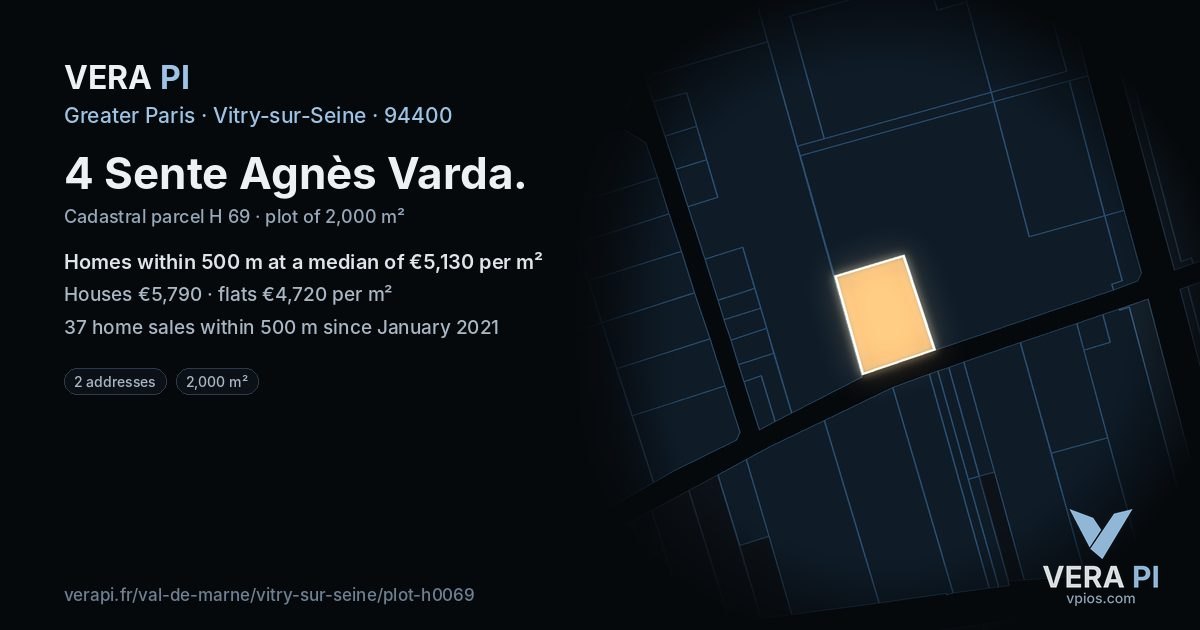 4 Sente Agnès Varda, Vitry-sur-Seine at night – the plot lit, the parcels around coloured by the prices near them