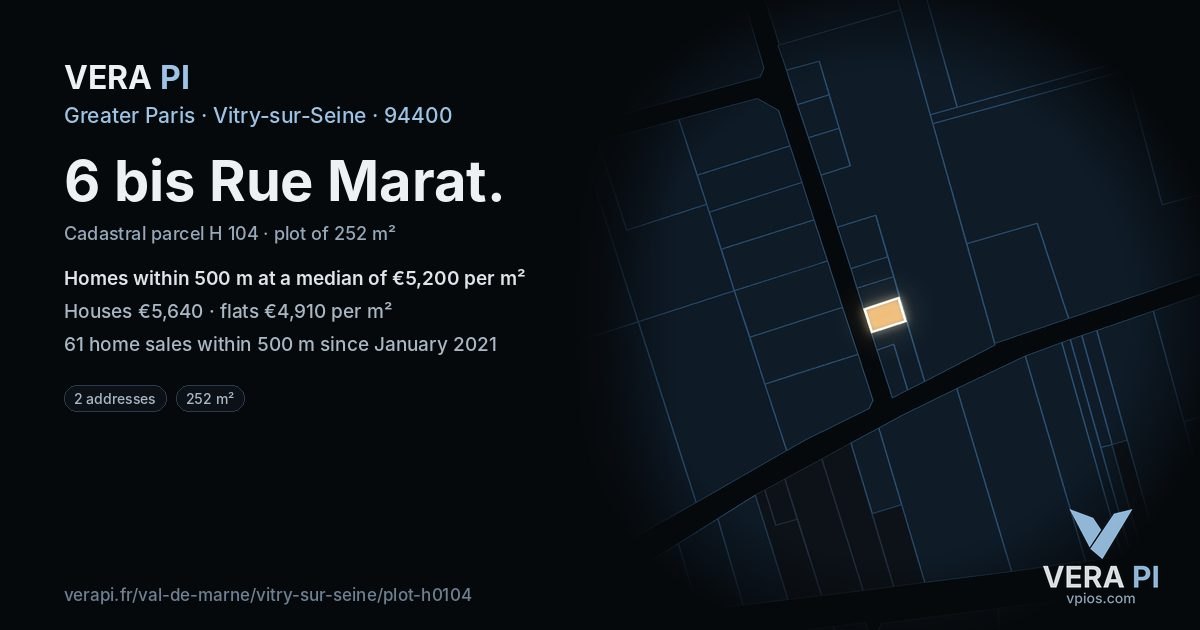 6 bis Rue Marat, Vitry-sur-Seine at night – the plot lit, the parcels around coloured by the prices near them
