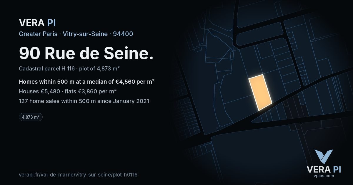 90 Rue de Seine, Vitry-sur-Seine at night – the plot lit, the parcels around coloured by the prices near them