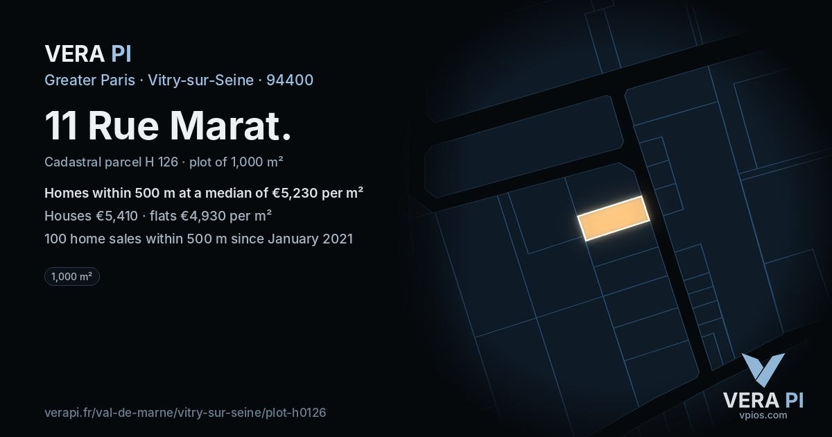 11 Rue Marat, Vitry-sur-Seine at night – the plot lit, the parcels around coloured by the prices near them