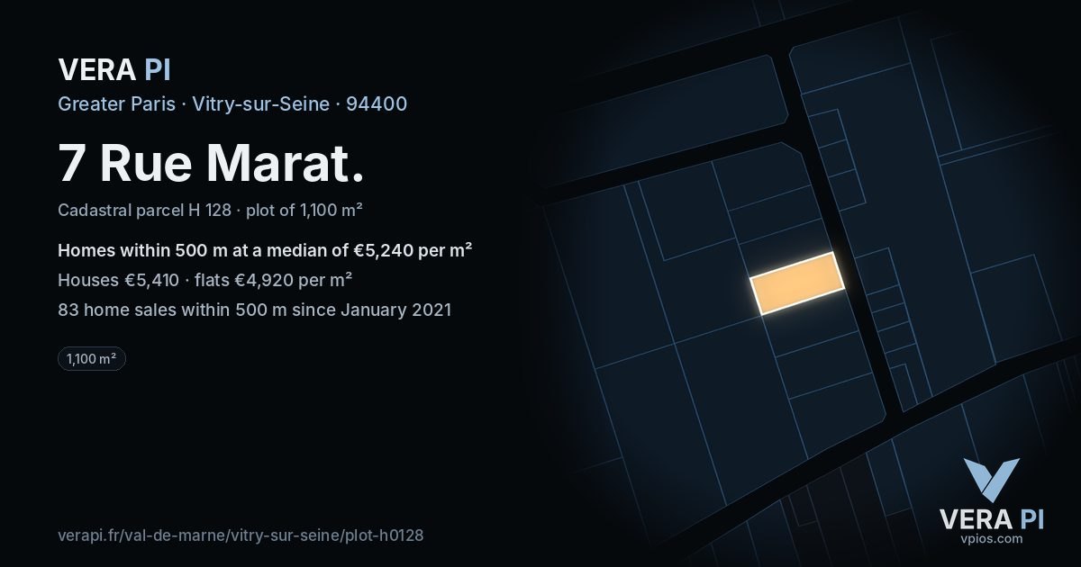 7 Rue Marat, Vitry-sur-Seine at night – the plot lit, the parcels around coloured by the prices near them