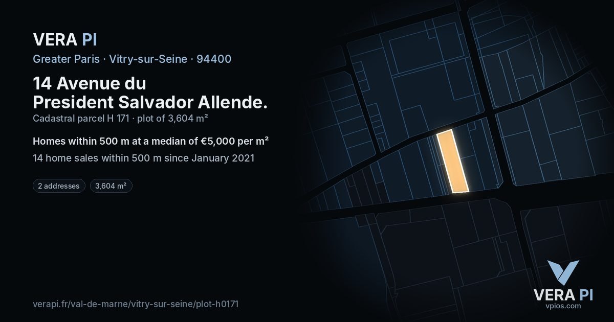 14 Avenue du President Salvador Allende, Vitry-sur-Seine at night – the plot lit, the parcels around coloured by the prices near them