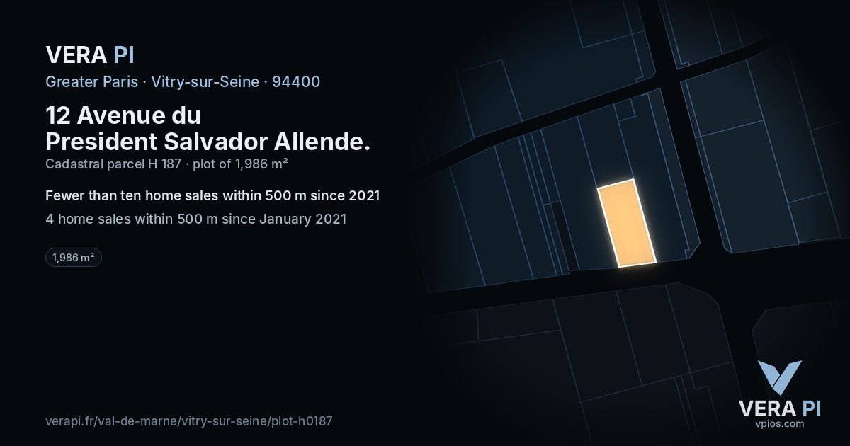 12 Avenue du President Salvador Allende, Vitry-sur-Seine at night – the plot lit, the parcels around coloured by the prices near them