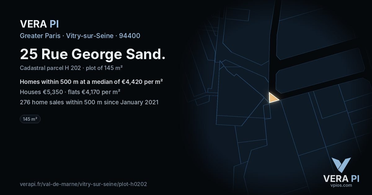 25 Rue George Sand, Vitry-sur-Seine at night – the plot lit, the parcels around coloured by the prices near them