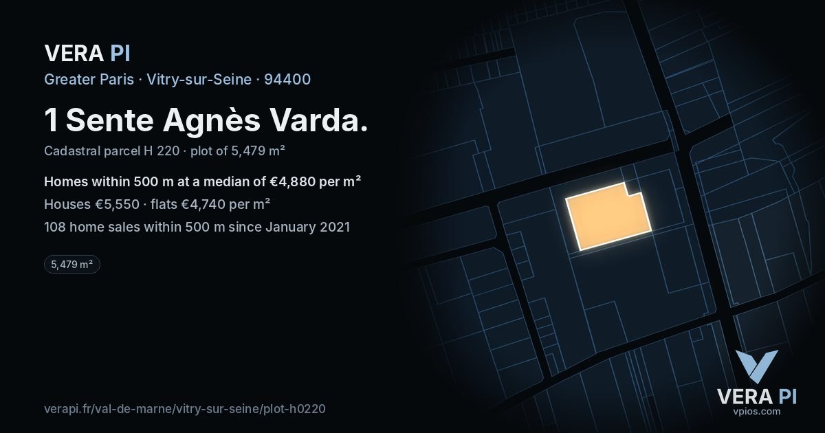 1 Sente Agnès Varda, Vitry-sur-Seine at night – the plot lit, the parcels around coloured by the prices near them