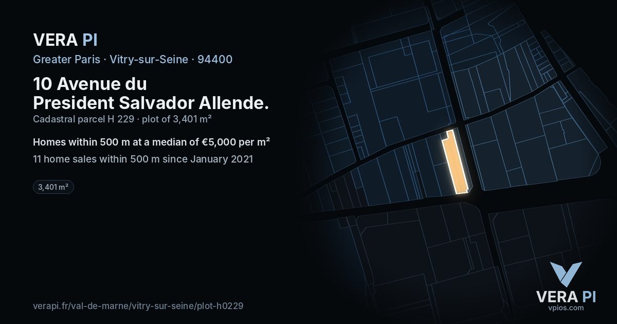 10 Avenue du President Salvador Allende, Vitry-sur-Seine at night – the plot lit, the parcels around coloured by the prices near them