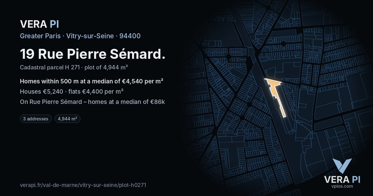 19 Rue Pierre Sémard, Vitry-sur-Seine at night – the plot lit, the parcels around coloured by the prices near them