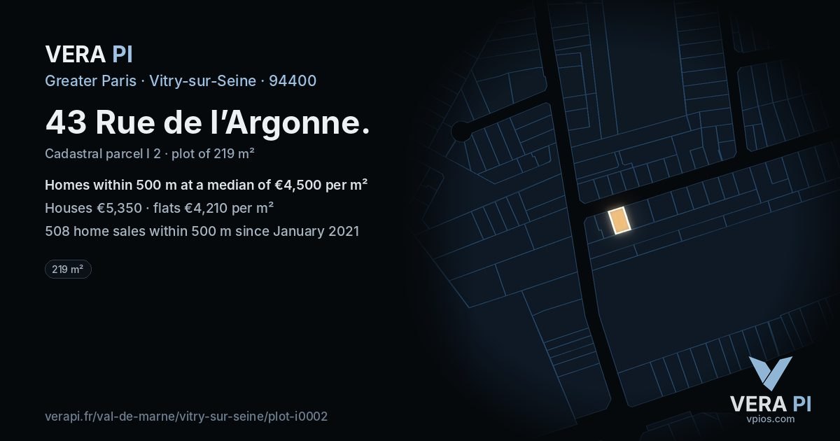 43 Rue de l’Argonne, Vitry-sur-Seine at night – the plot lit, the parcels around coloured by the prices near them
