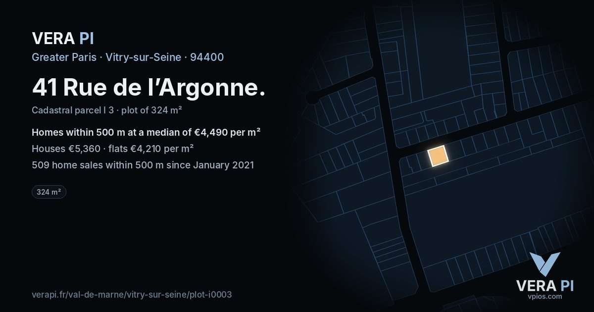 41 Rue de l’Argonne, Vitry-sur-Seine at night – the plot lit, the parcels around coloured by the prices near them