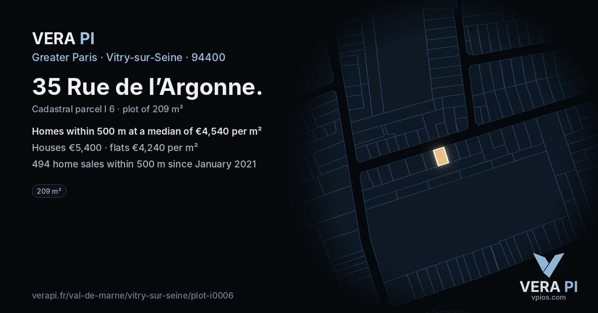 35 Rue de l’Argonne, Vitry-sur-Seine at night – the plot lit, the parcels around coloured by the prices near them