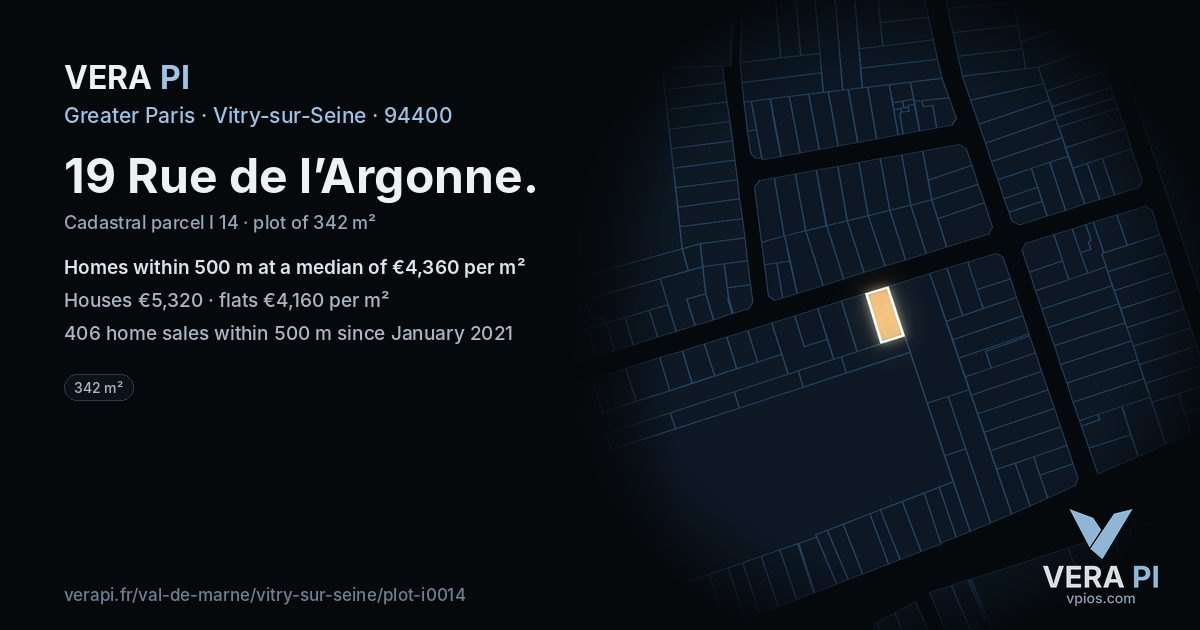 19 Rue de l’Argonne, Vitry-sur-Seine at night – the plot lit, the parcels around coloured by the prices near them