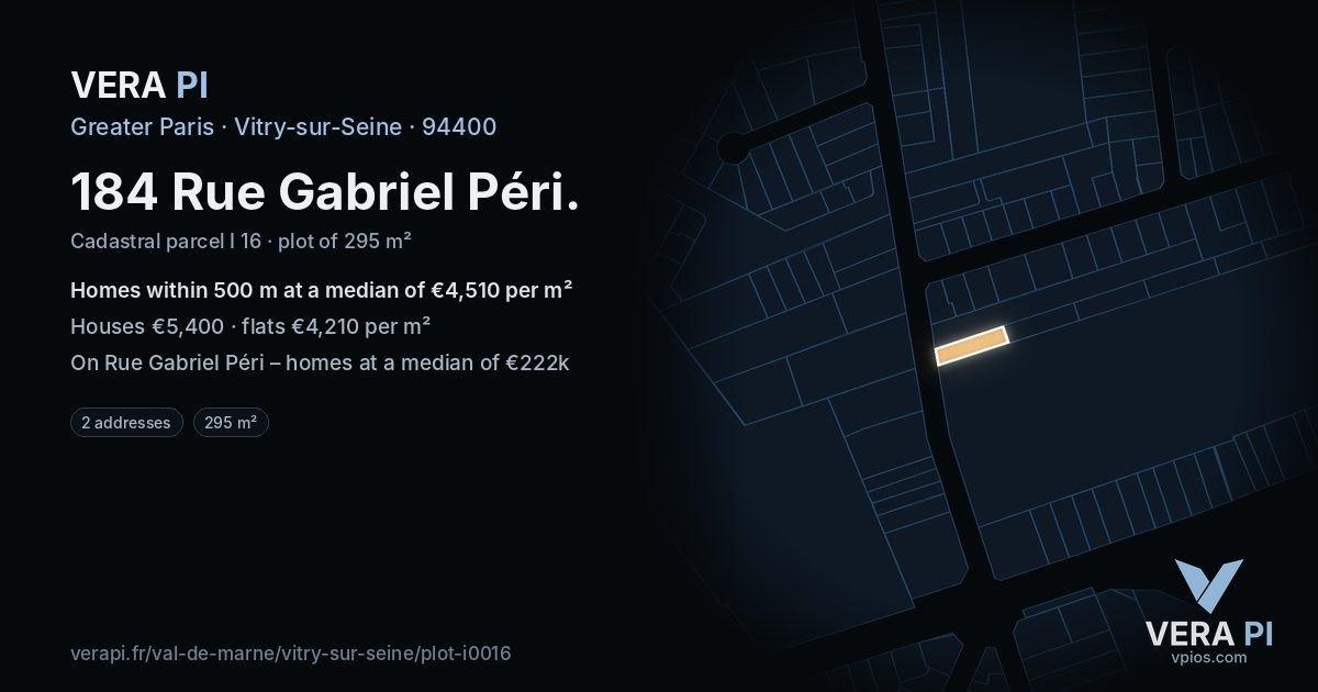 184 Rue Gabriel Péri, Vitry-sur-Seine at night – the plot lit, the parcels around coloured by the prices near them