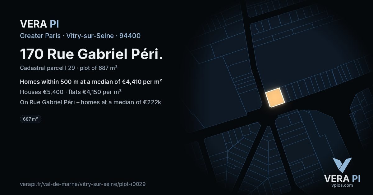 170 Rue Gabriel Péri, Vitry-sur-Seine at night – the plot lit, the parcels around coloured by the prices near them