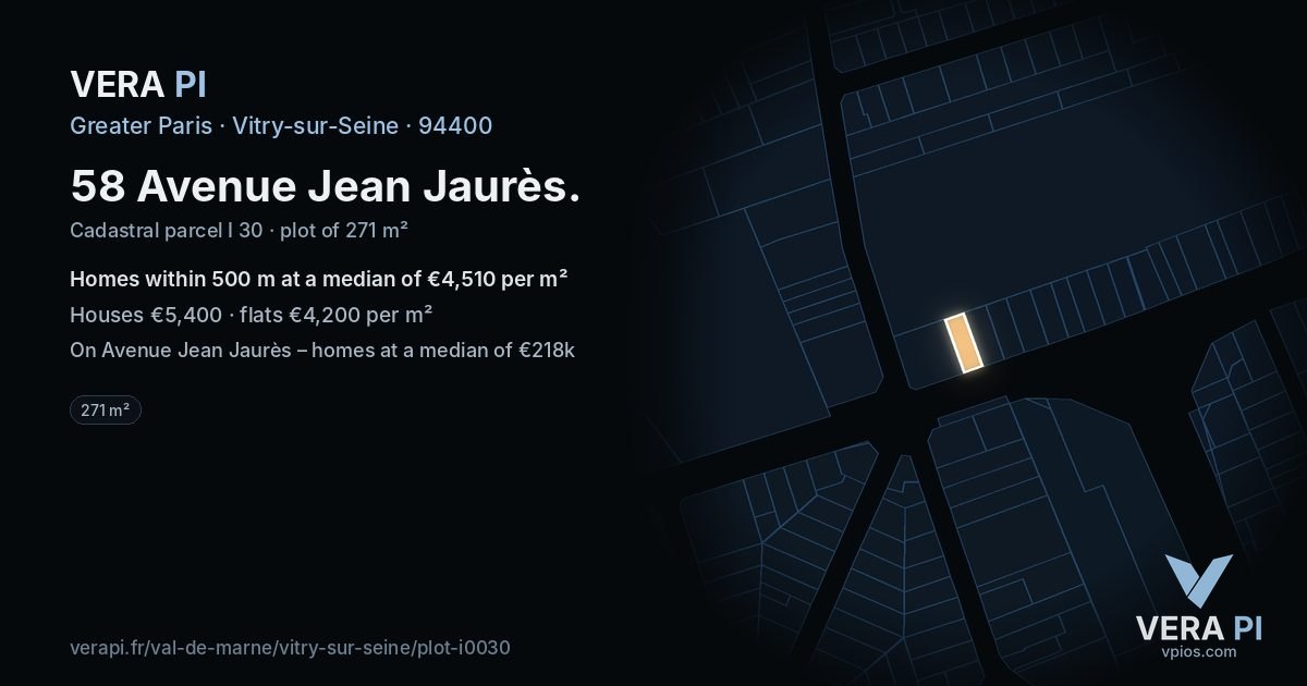 58 Avenue Jean Jaurès, Vitry-sur-Seine at night – the plot lit, the parcels around coloured by the prices near them