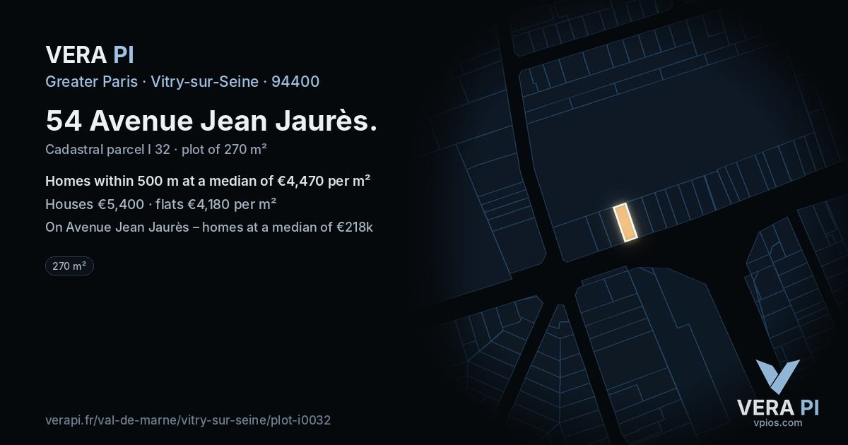 54 Avenue Jean Jaurès, Vitry-sur-Seine at night – the plot lit, the parcels around coloured by the prices near them