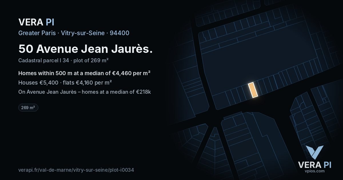50 Avenue Jean Jaurès, Vitry-sur-Seine at night – the plot lit, the parcels around coloured by the prices near them