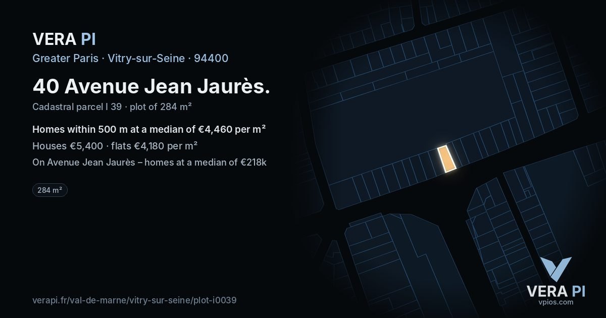 40 Avenue Jean Jaurès, Vitry-sur-Seine at night – the plot lit, the parcels around coloured by the prices near them