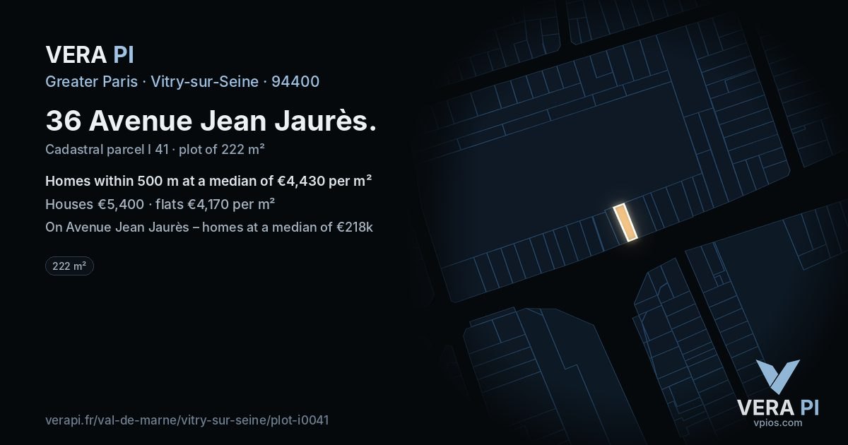 36 Avenue Jean Jaurès, Vitry-sur-Seine at night – the plot lit, the parcels around coloured by the prices near them