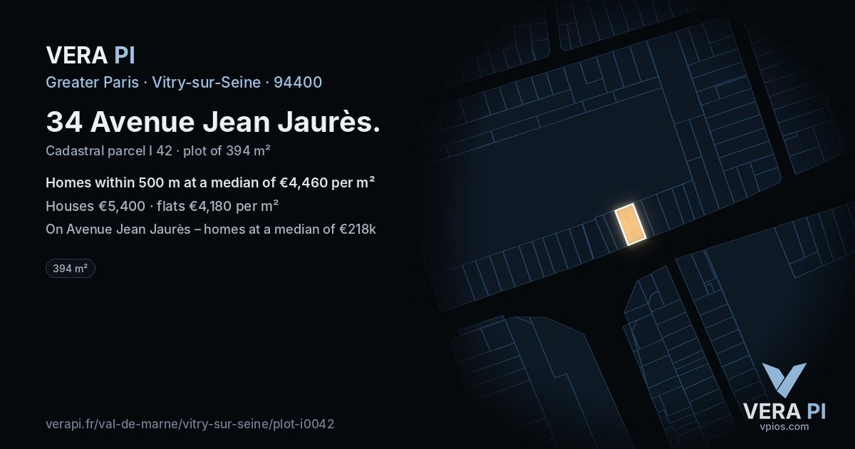 34 Avenue Jean Jaurès, Vitry-sur-Seine at night – the plot lit, the parcels around coloured by the prices near them