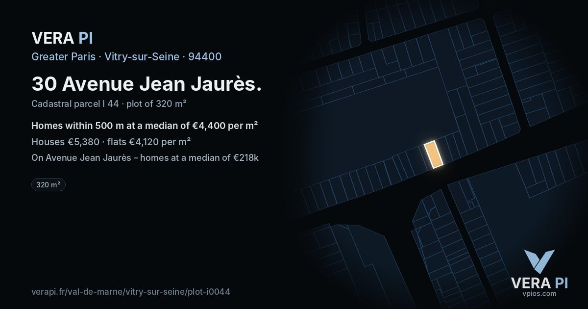 30 Avenue Jean Jaurès, Vitry-sur-Seine at night – the plot lit, the parcels around coloured by the prices near them