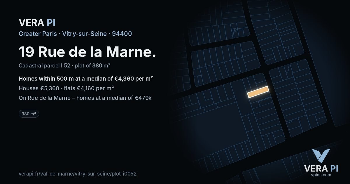 19 Rue de la Marne, Vitry-sur-Seine at night – the plot lit, the parcels around coloured by the prices near them