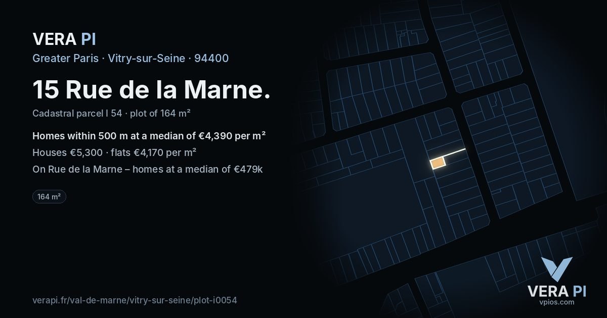 15 Rue de la Marne, Vitry-sur-Seine at night – the plot lit, the parcels around coloured by the prices near them