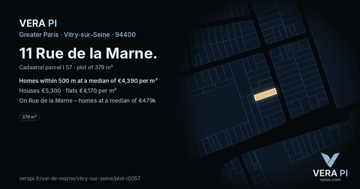 11 Rue de la Marne, Vitry-sur-Seine at night – the plot lit, the parcels around coloured by the prices near them