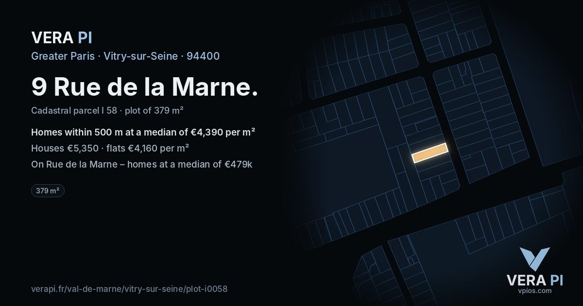 9 Rue de la Marne, Vitry-sur-Seine at night – the plot lit, the parcels around coloured by the prices near them