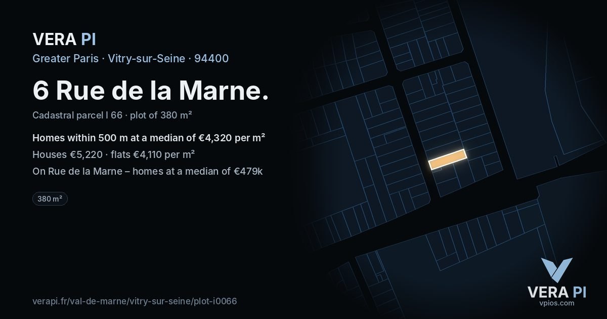 6 Rue de la Marne, Vitry-sur-Seine at night – the plot lit, the parcels around coloured by the prices near them