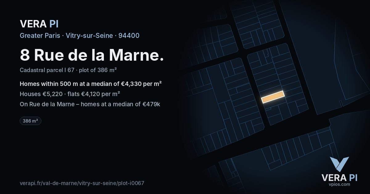 8 Rue de la Marne, Vitry-sur-Seine at night – the plot lit, the parcels around coloured by the prices near them