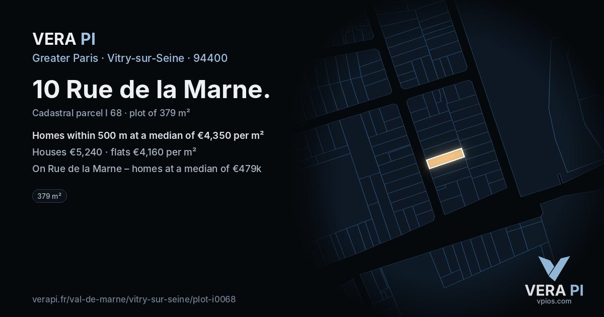 10 Rue de la Marne, Vitry-sur-Seine at night – the plot lit, the parcels around coloured by the prices near them