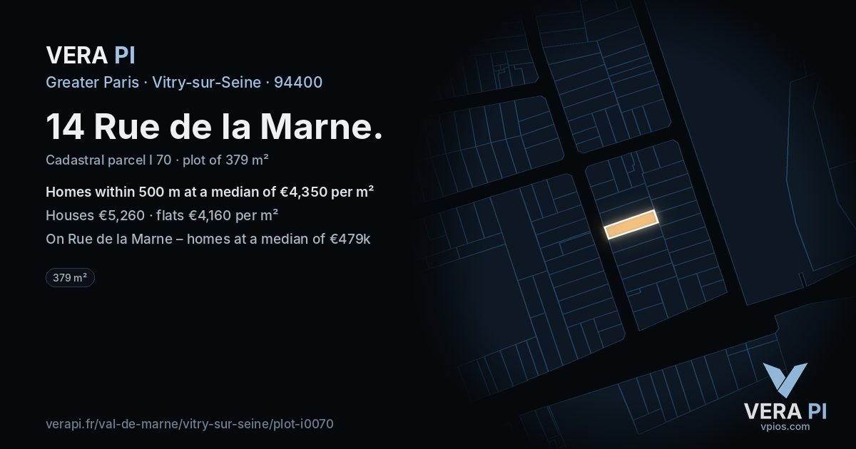 14 Rue de la Marne, Vitry-sur-Seine at night – the plot lit, the parcels around coloured by the prices near them