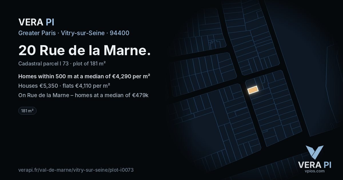 20 Rue de la Marne, Vitry-sur-Seine at night – the plot lit, the parcels around coloured by the prices near them