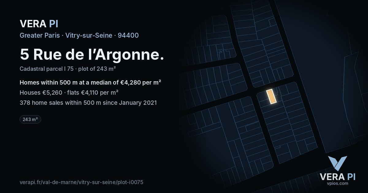 5 Rue de l’Argonne, Vitry-sur-Seine at night – the plot lit, the parcels around coloured by the prices near them
