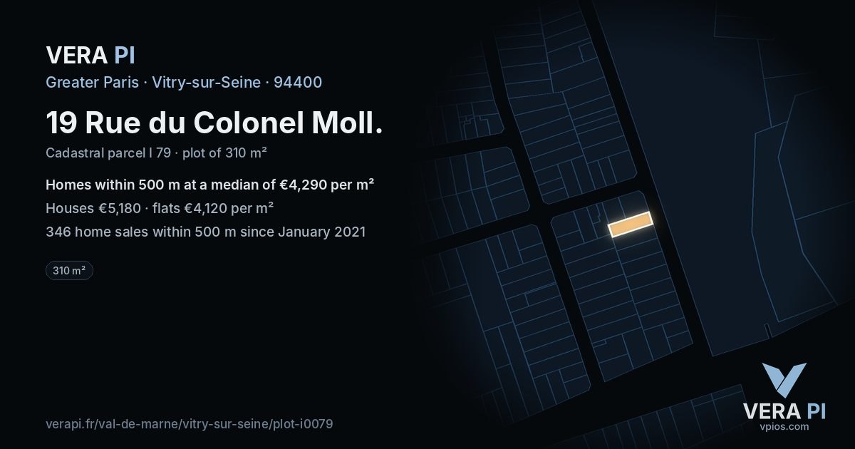 19 Rue du Colonel Moll, Vitry-sur-Seine at night – the plot lit, the parcels around coloured by the prices near them